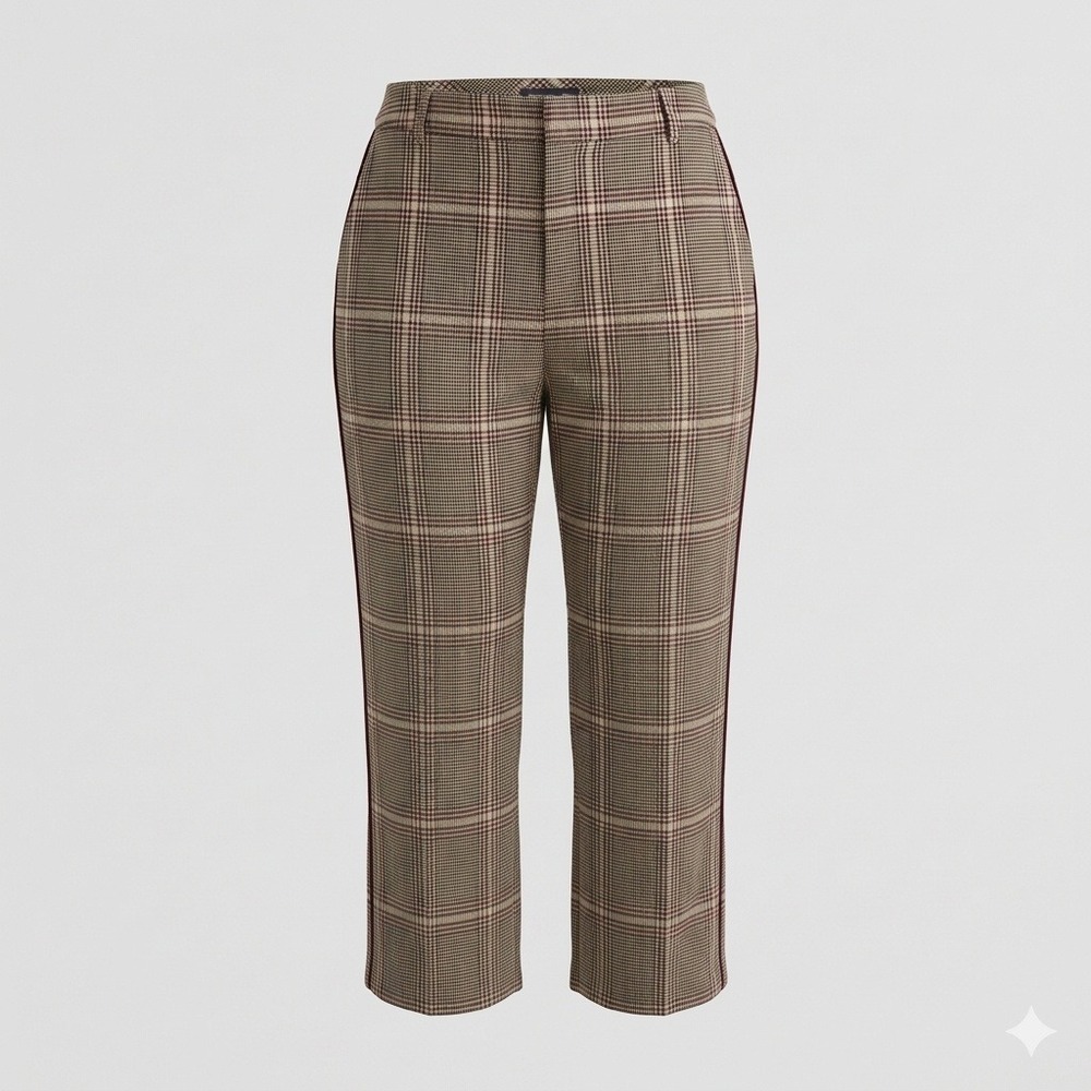 Abercrombie & Fitch Simone High Rise Ankle Plaid Pants XL Brown Red Preppy